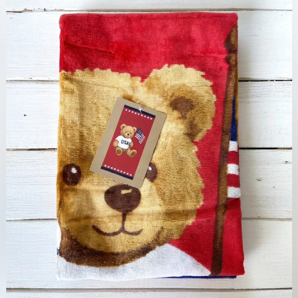 Patriotic Teddy Bear Beach Towel
